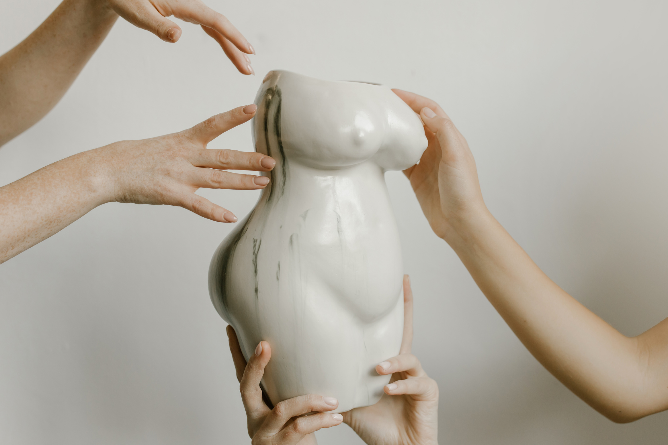 People Touching Female Body Ceramic Vase